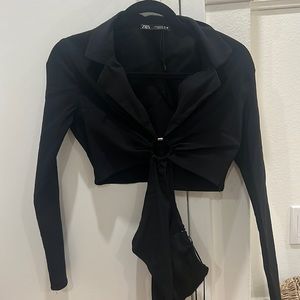 Black cut out long sleeve body suit - zara size small